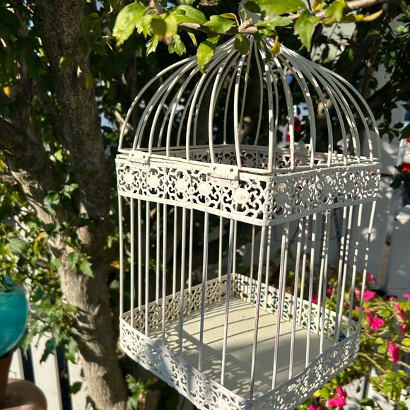 Vintage Square White Metal Bird Cage Decoration - Picture 5 of 8
